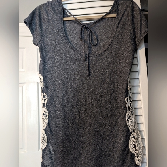 Charming Charlie Small Grey short sleeve top with lace side panels - Picture 2 of 3